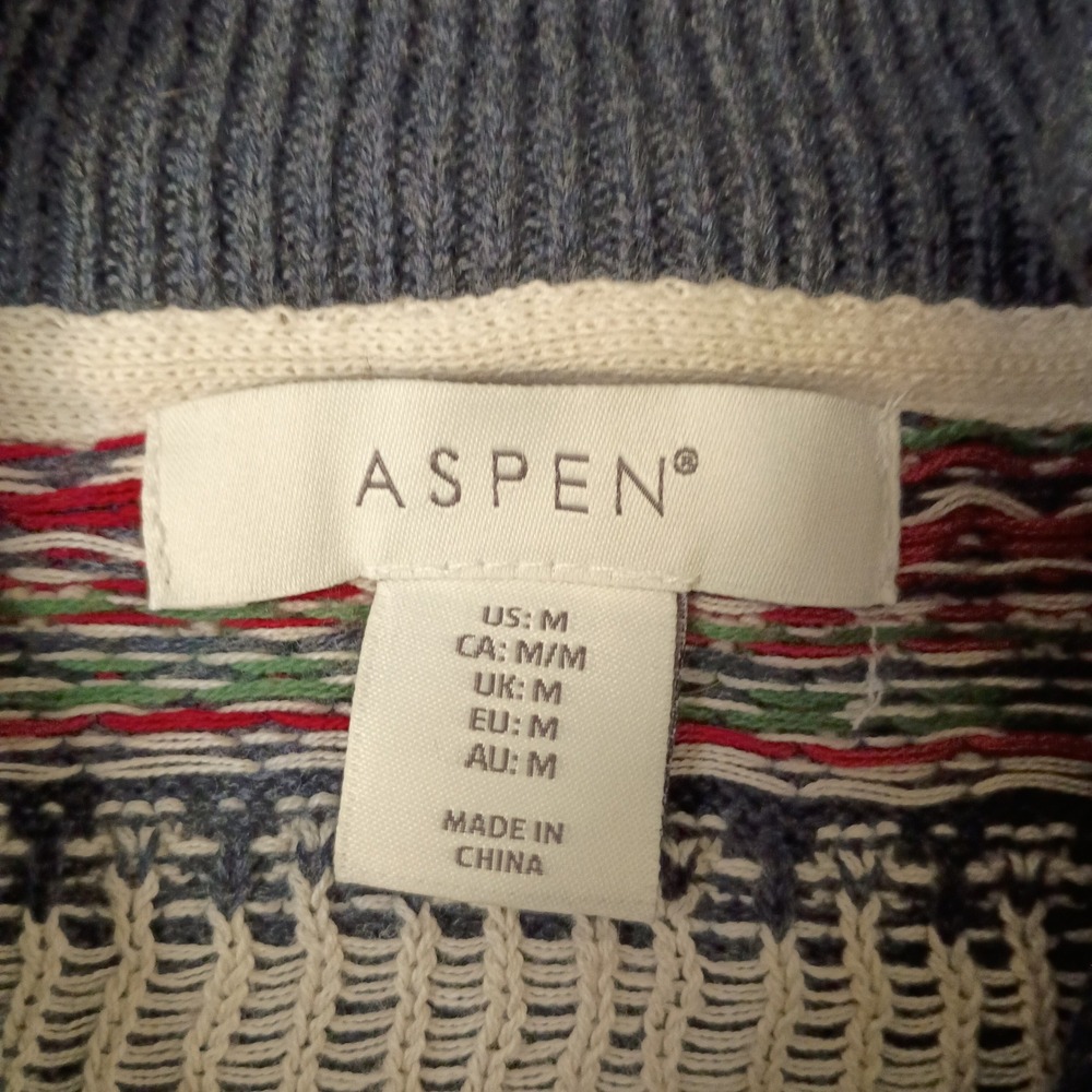Aspen Quarter Zip Sweater Mens Medium Fair Isle Polar Bear Christmas Cotton Knit - Picture 3 of 7